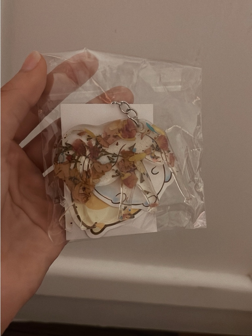 Clear Resin Flower Keychain - Pink & Yellow Floral Accent
